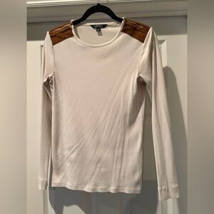 Ralph Lauren Cream Long Sleeve Top with Brown Accents